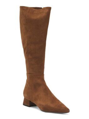 FABRIZIO CHINI Made In Italy Suede High Shaft Heeled Boots With Wrapped Heel